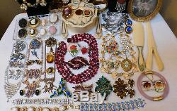 Vintage High End Jewelry Lot Sterling Rhinestones Cameos Vanity Items Signed