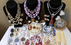 Vintage High End Jewelry Lot Sterling Rhinestones Cameos Vanity Items Signed