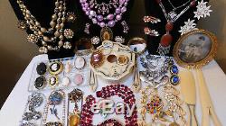Vintage High End Jewelry Lot Sterling Rhinestones Cameos Vanity Items Signed