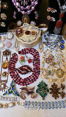 Vintage High End Jewelry Lot Sterling Rhinestones Cameos Vanity Items Signed