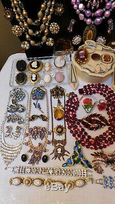 Vintage High End Jewelry Lot Sterling Rhinestones Cameos Vanity Items Signed