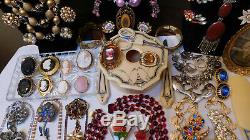 Vintage High End Jewelry Lot Sterling Rhinestones Cameos Vanity Items Signed