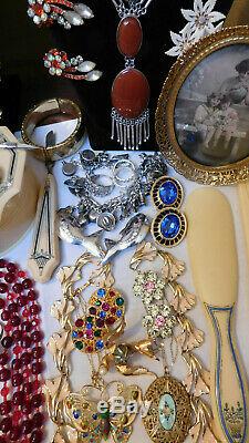 Vintage High End Jewelry Lot Sterling Rhinestones Cameos Vanity Items Signed