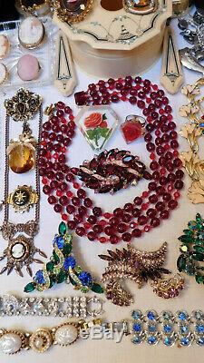 Vintage High End Jewelry Lot Sterling Rhinestones Cameos Vanity Items Signed