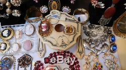 Vintage High End Jewelry Lot Sterling Rhinestones Cameos Vanity Items Signed