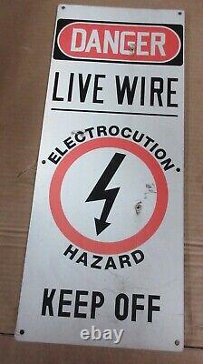 Vintage High Voltage Live Wire Sign Electrocution Hazard Factory Warning Sign A