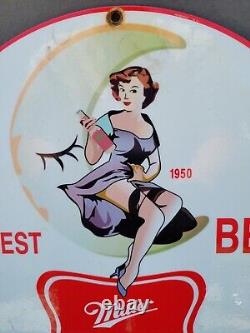 Vintage Miller High Life Porcelain Beer Sign Bar Gas Oil Bartender Milwaukee 10