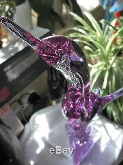 Vintage Murano Glass Alexandrite Bird Signed Zanetti Lilac Pink Glow 17 High