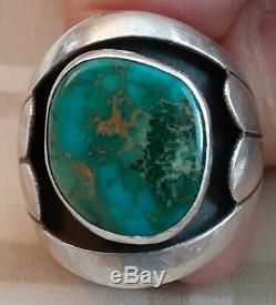 Vintage Navajo High Grade Pilot Mountain Turquoise Sterling Signed Ring 12