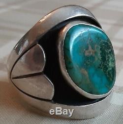 Vintage Navajo High Grade Pilot Mountain Turquoise Sterling Signed Ring 12