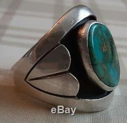 Vintage Navajo High Grade Pilot Mountain Turquoise Sterling Signed Ring 12