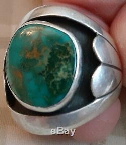 Vintage Navajo High Grade Pilot Mountain Turquoise Sterling Signed Ring 12