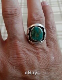 Vintage Navajo High Grade Pilot Mountain Turquoise Sterling Signed Ring 12