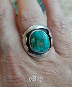 Vintage Navajo High Grade Pilot Mountain Turquoise Sterling Signed Ring 12