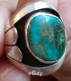 Vintage Navajo High Grade Pilot Mountain Turquoise Sterling Signed Ring 12