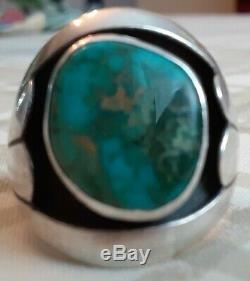 Vintage Navajo High Grade Pilot Mountain Turquoise Sterling Signed Ring 12