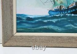 Vintage Oil painting on board, seascape, Sailing Ship in the High Sea, Signed