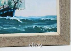 Vintage Oil painting on board, seascape, Sailing Ship in the High Sea, Signed