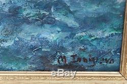 Vintage Oil painting on canvas, seascape, Sailing Ship in the High Sea, Signed