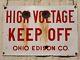 Vintage Original Antique Ohio Edison Co. Porcelain Sign High Voltage