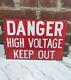 Vintage Porcelain Danger High Voltage Sign Burdick Signs Bright Red Heavy