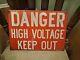 Vintage Porcelain Danger High Voltage Sign Burdick Signs Bright Red Heavy