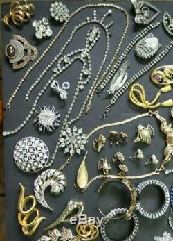 Vintage Rhinestone Jewelry Lot 101pcs High End Designer Signed Sets, Necklaces