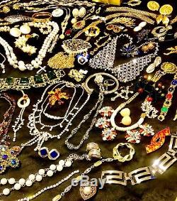Vintage Rhinestone Jewelry Lot 125pc High End Designer Signed Sets, Necklaces