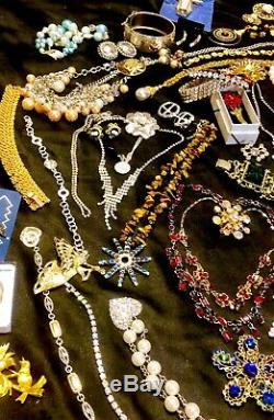 Vintage Rhinestone Jewelry Lot 125pc High End Designer Signed Sets, Necklaces