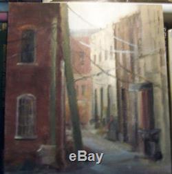 Vintage Social Realism Oil On Board Painting Back Alley Street Scene High Qual