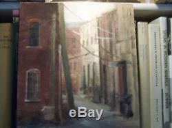 Vintage Social Realism Oil On Board Painting Back Alley Street Scene High Qual