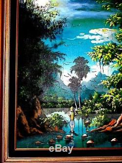 Vintage Vasquales Oil Cnv Painting Occult High Magic Moon Light Trees Landscape