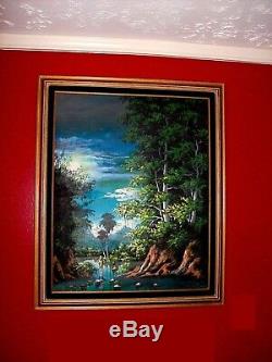 Vintage Vasquales Oil Cnv Painting Occult High Magic Moon Light Trees Landscape