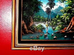 Vintage Vasquales Oil Cnv Painting Occult High Magic Moon Light Trees Landscape