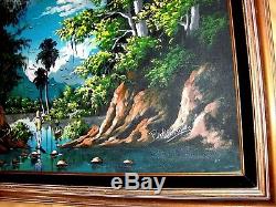 Vintage Vasquales Oil Cnv Painting Occult High Magic Moon Light Trees Landscape