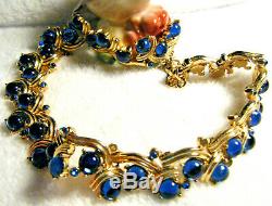 Vintage'high End Signed Trifari' Cobalt Blue Cabochon Rhinestone Necklace As Is