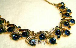 Vintage'high End Signed Trifari' Cobalt Blue Cabochon Rhinestone Necklace As Is