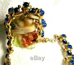 Vintage'high End Signed Trifari' Cobalt Blue Cabochon Rhinestone Necklace As Is