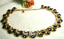 Vintage'high End Signed Trifari' Cobalt Blue Cabochon Rhinestone Necklace As Is