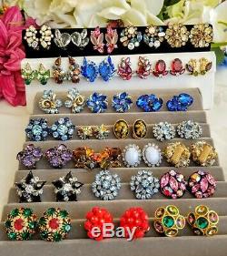 Vtg High End Jewelry Earring Lot, Rhinestones, Signed Weiss, Juliana, Panetta ++