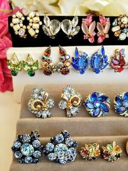 Vtg High End Jewelry Earring Lot, Rhinestones, Signed Weiss, Juliana, Panetta ++