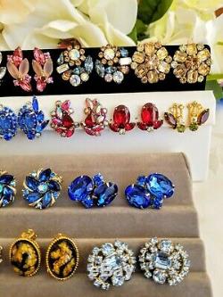 Vtg High End Jewelry Earring Lot, Rhinestones, Signed Weiss, Juliana, Panetta ++