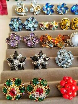 Vtg High End Jewelry Earring Lot, Rhinestones, Signed Weiss, Juliana, Panetta ++