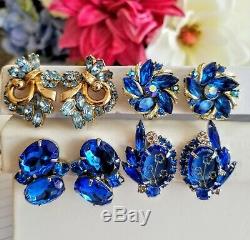 Vtg High End Jewelry Earring Lot, Rhinestones, Signed Weiss, Juliana, Panetta ++