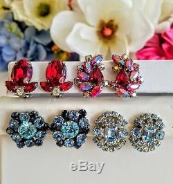 Vtg High End Jewelry Earring Lot, Rhinestones, Signed Weiss, Juliana, Panetta ++