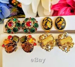 Vtg High End Jewelry Earring Lot, Rhinestones, Signed Weiss, Juliana, Panetta ++