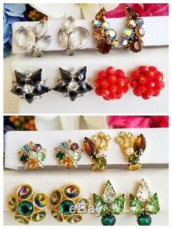 Vtg High End Jewelry Earring Lot, Rhinestones, Signed Weiss, Juliana, Panetta ++