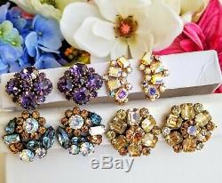 Vtg High End Jewelry Earring Lot, Rhinestones, Signed Weiss, Juliana, Panetta ++