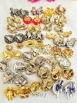 Vtg High End Jewelry Earring Lot, Rhinestones, Signed Weiss, Juliana, Panetta ++