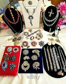 Vtg High End Rhinestone Jewelry Lot, Signed Weiss, Florenza Trifari D&E 4 Sarah